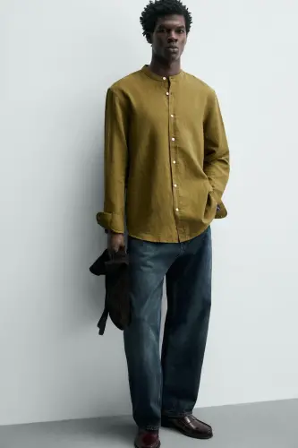 PAMUKLU KETEN GÖMLEK-Yağ yeşili - 8