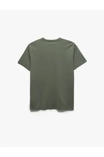 Pamuklu Kısa Kollu Bisiklet Yaka Basic Erkek Slim Fit Tişört - Haki - 2