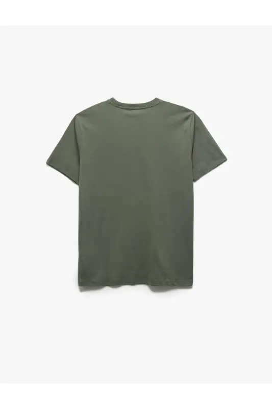 Pamuklu Kısa Kollu Bisiklet Yaka Basic Erkek Slim Fit Tişört - Haki - 2
