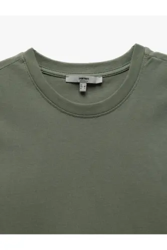 Pamuklu Kısa Kollu Bisiklet Yaka Basic Erkek Slim Fit Tişört - Haki - 3
