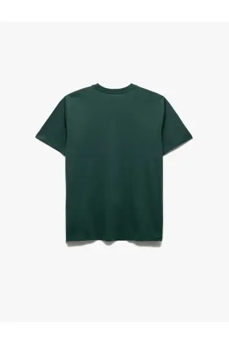 Pamuklu Kısa Kollu Bisiklet Yaka Basic Erkek Slim Fit Tişört-Yeşil - KOTON (1)