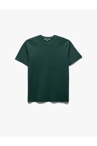 Pamuklu Kısa Kollu Bisiklet Yaka Basic Erkek Slim Fit Tişört-Yeşil - 1