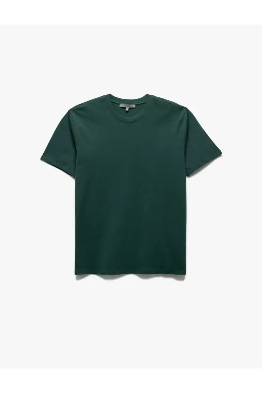 Pamuklu Kısa Kollu Bisiklet Yaka Basic Erkek Slim Fit Tişört-Yeşil - 1