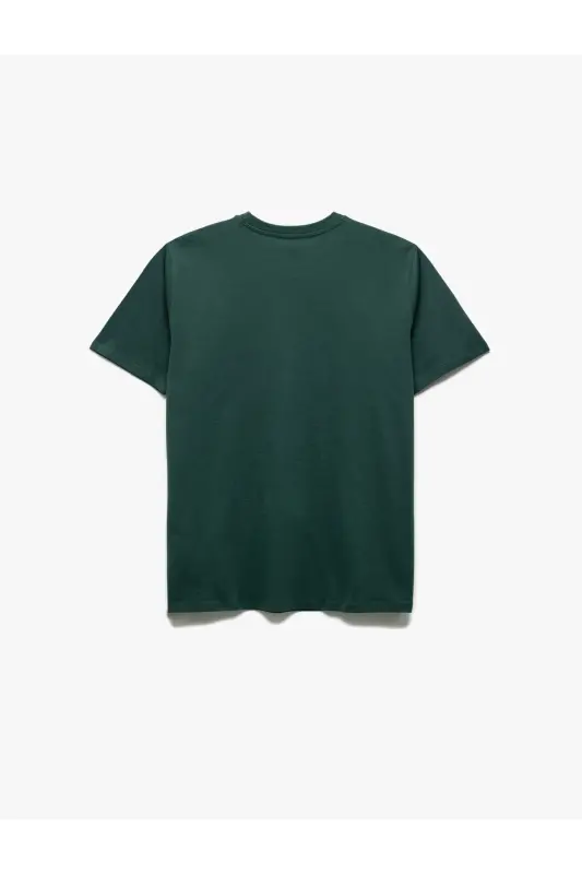 Pamuklu Kısa Kollu Bisiklet Yaka Basic Erkek Slim Fit Tişört-Yeşil - 2