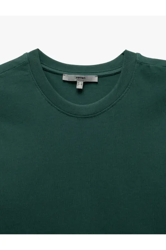 Pamuklu Kısa Kollu Bisiklet Yaka Basic Erkek Slim Fit Tişört-Yeşil - 3