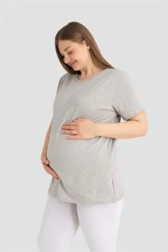 Pamuklu Kısa Kollu Hamile Tişört Renkli 3'lü Paket – Yumuşak ve Rahat Hamile Giyim - 4