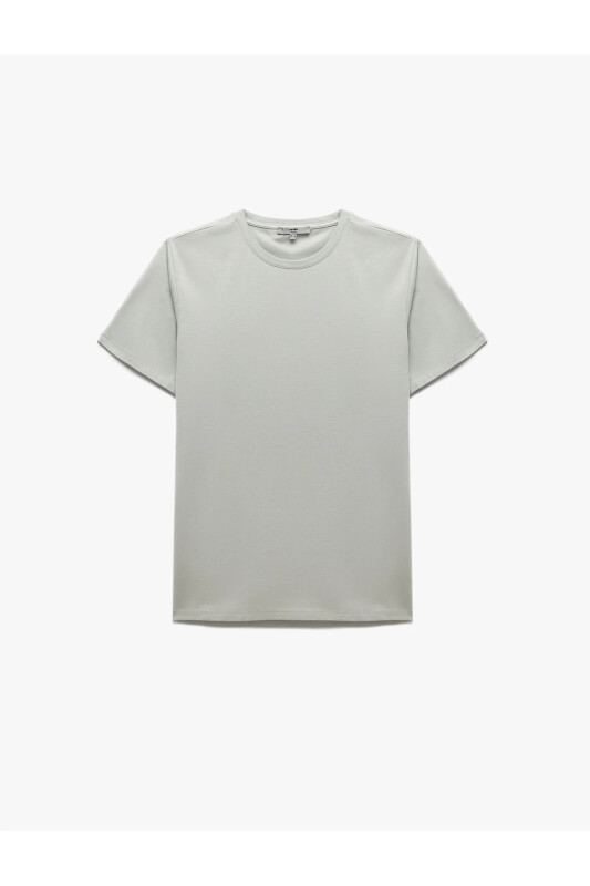 Pamuklu Kısa Kollu Slim Fit Bisiklet Yaka Erkek Basic Tişört - Gri - KOTON