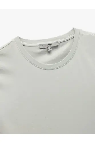 Pamuklu Kısa Kollu Slim Fit Bisiklet Yaka Erkek Basic Tişört-Gri - 3