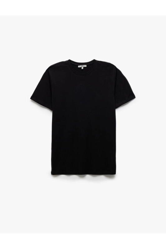 Pamuklu Kısa Kollu Slim Fit Bisiklet Yaka Erkek Basic Tişört - Siyah - KOTON