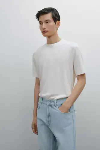 Pamuklu kısa kollu t-shirt-ekru - MASSIMO DUTTI (1)