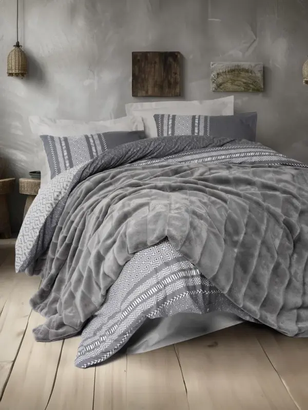 Cotton Box Trim Çift Kişilik Battaniyeli Nevresim Takımı Suave Antrasit - NEVRESIMDUNYASI