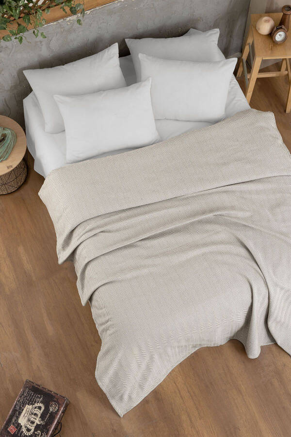 Pamuklu Lancia Bej Pike Çift Kişilik - 200x230 Cm - 8