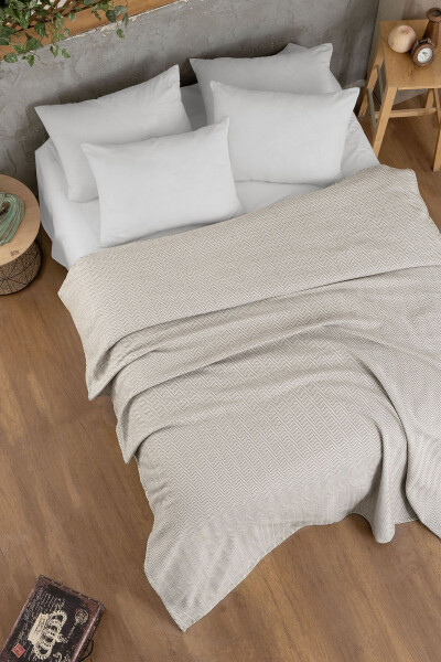 Pamuklu Lancia Bej Pike Çift Kişilik - 200x230 Cm - EVIM
