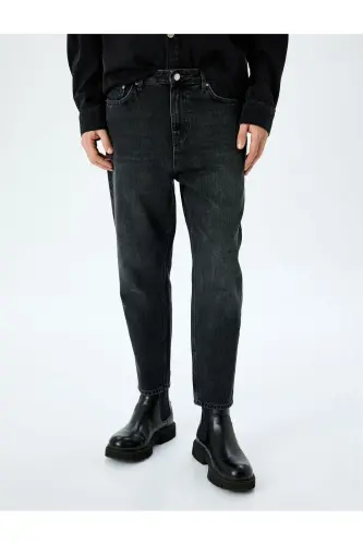 Pamuklu Normal Bel Loose Fit Jean Pantolon - Steve Jean - Siyah - 3