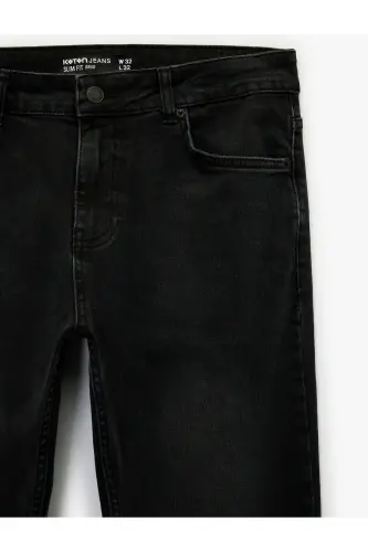 Pamuklu Normal Bel Slim Fit Jean Pantolon - Brad Jean-Siyah - 3