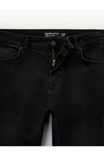 Pamuklu Normal Bel Slim Fit Jean Pantolon - Brad Jean-Siyah - 5