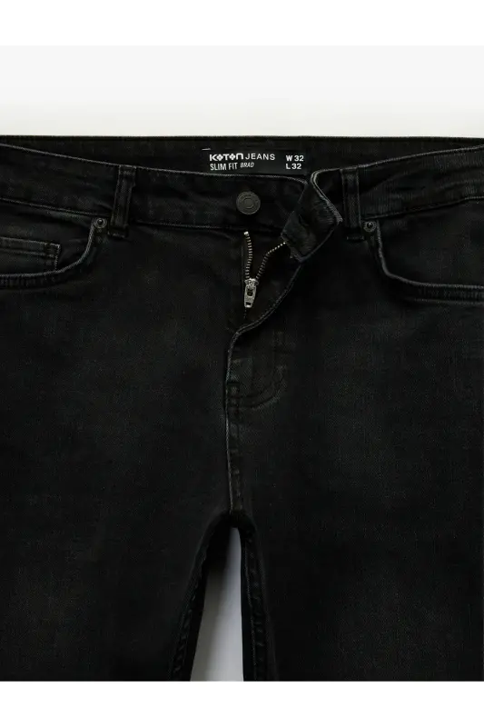 Pamuklu Normal Bel Slim Fit Jean Pantolon - Brad Jean-Siyah - 5