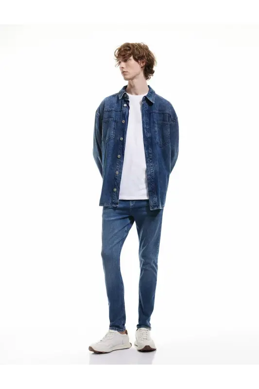 Pamuklu Normal Bel Super Skinny Fit Jean Pantolon - Justin Jean - İndigo - 1