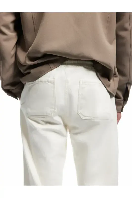 Pamuklu Oversize Cep Detaylı Bol Beli Bağcıklı Jean Pantolon - 3