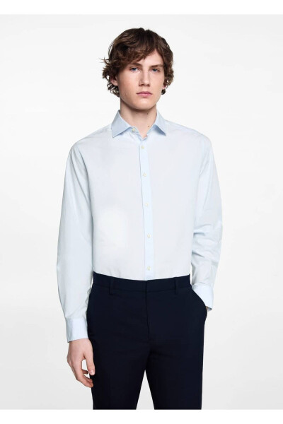 Pamuklu Oxford gömlek-Mavi - MANGO TEEN