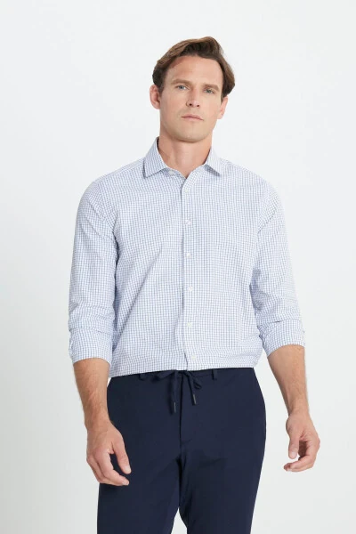 Pamuklu Oxford Slim Fit Dar Kesim Klasik Yaka Armürlü Beyaz Mint Gömlek-BEYAZ - ALTINYILDIZ CLASSICS