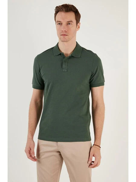 Petrol Pamuklu Regular Fit Düğmeli Polo Yaka %100 Pamuk Tişört 5902739-Petrol - 10