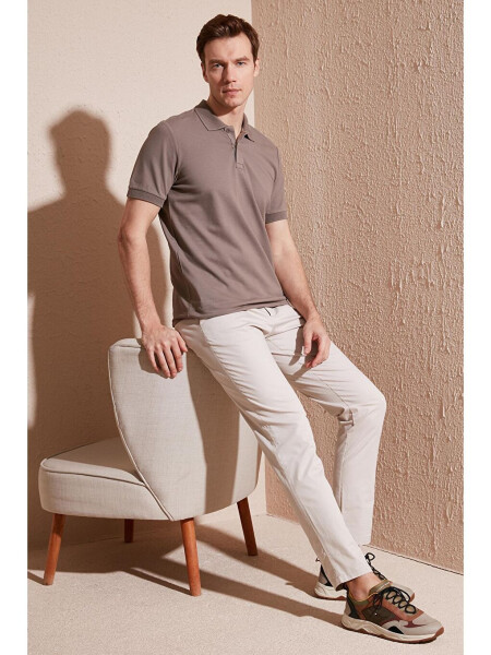 Bej Pamuklu Regular Fit Düğmeli Polo Yaka %100 Pamuk Tişört 5902739-Bej - 8