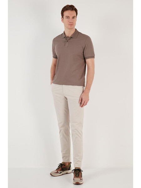 Bej Pamuklu Regular Fit Düğmeli Polo Yaka %100 Pamuk Tişört 5902739-Bej - 4