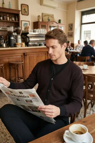 Pamuklu Regular Fit Düğmeli V Yaka Hırka Erkek HIRKA 456205-BORDO - 1