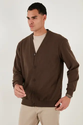 Pamuklu Regular Fit Düğmeli V Yaka Hırka Erkek HIRKA 456205 - KAHVE - 4