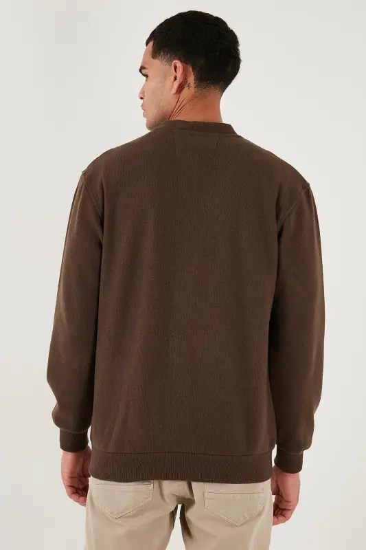 Pamuklu Regular Fit Düğmeli V Yaka Hırka Erkek HIRKA 456205 - KAHVE - 7