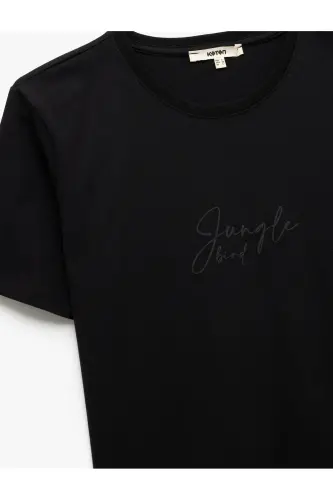 Pamuklu Regular Fit Kısa Kollu Bisiklet Yaka Kadın Basic Tişört-Siyah - 5