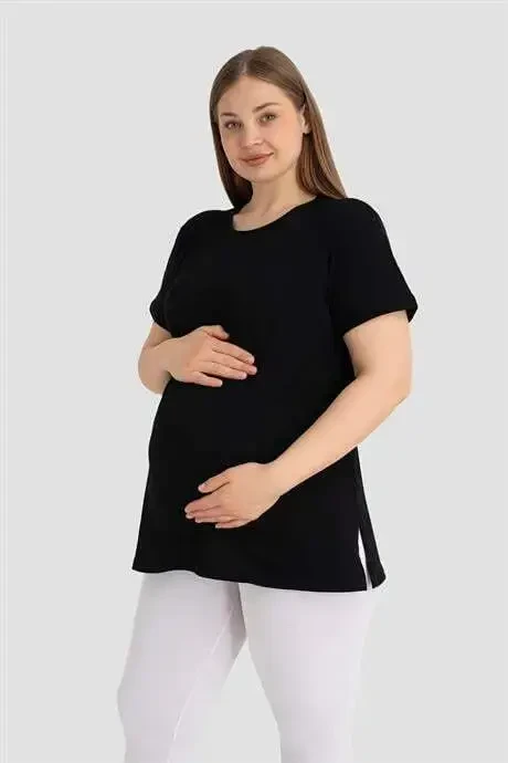 Pamuklu Siyah Hamile Tişört - 2