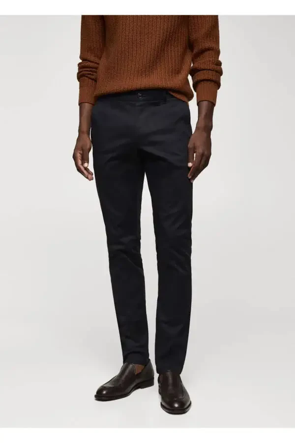 Pamuklu Skinny Chino Pantolon-Gece Mavisi - 1