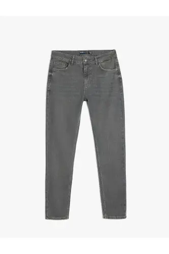 Normal Bel Pamuklu Jean Pantolon - Michael Jean - Gri - 4