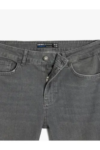 Normal Bel Pamuklu Jean Pantolon - Michael Jean - Gri - 7