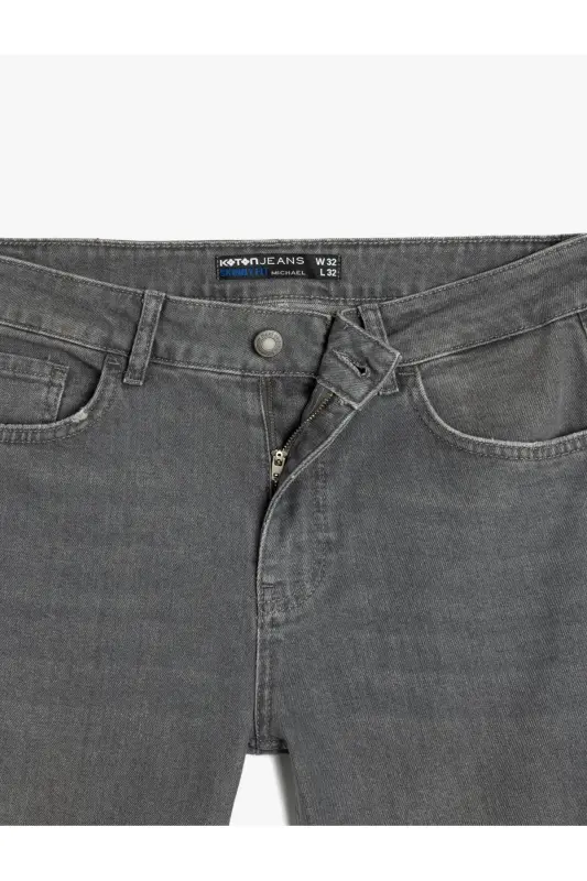 Normal Bel Pamuklu Jean Pantolon - Michael Jean - Gri - 7