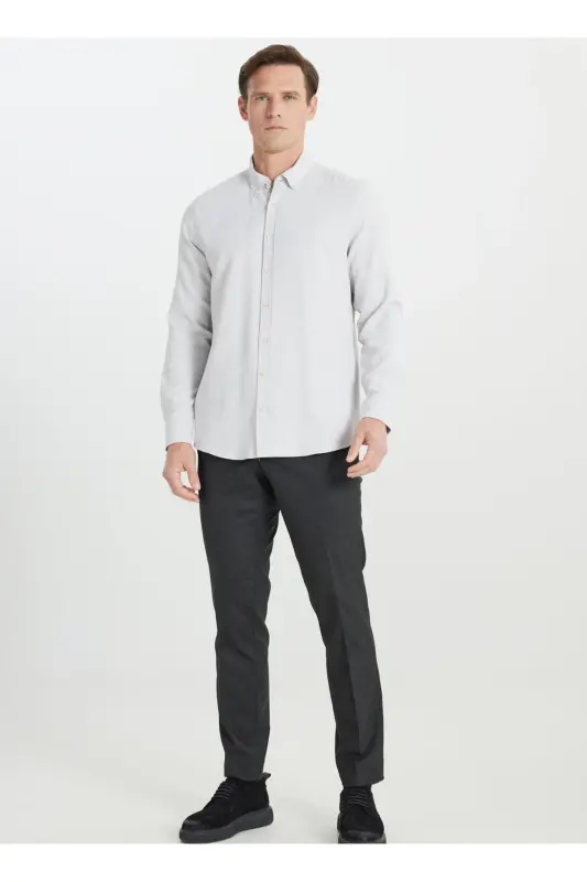 Slim Fit Düğmeli Yaka Bej Erkek Gömlek ACE202510012_GÖMLEK PAR DY - Bej - 2