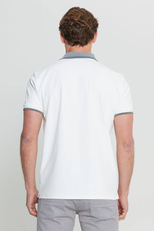 Pamuklu Slim Fit Dar Kesim Polo Yaka Esnek Beyaz Tişört - Beyaz - 1