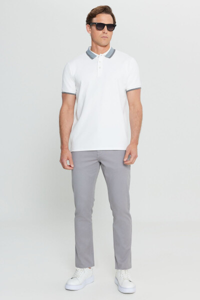 Pamuklu Slim Fit Dar Kesim Polo Yaka Esnek Beyaz Tişört - Beyaz - 4