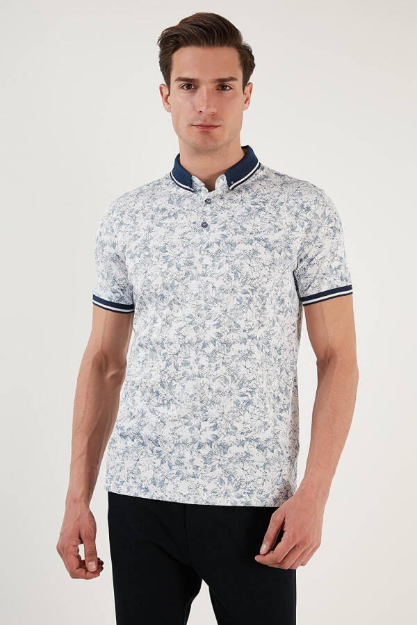 Beyaz Pamuklu Slim Fit Düğmeli Polo Tişört 646B3300-Beyaz - 14