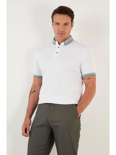 Pamuklu Slim Fit Polo Tişört 646R4560-Beyaz - BURATTI