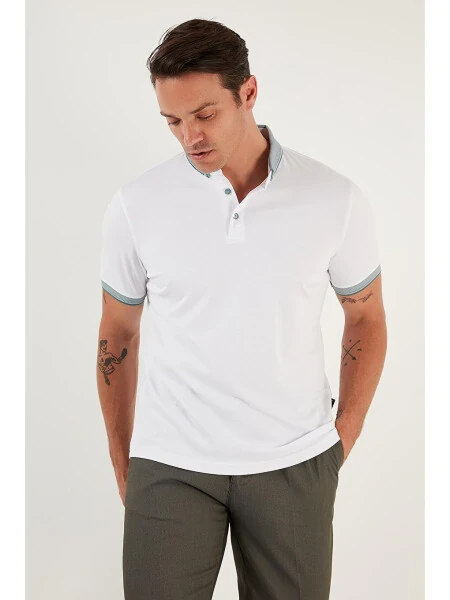 Pamuklu Slim Fit Polo Tişört 646R4560-Beyaz - BURATTI (1)