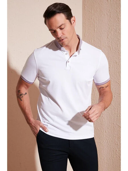 Pamuklu Slim Fit Polo Tişört 646R4560-Lila - BURATTI