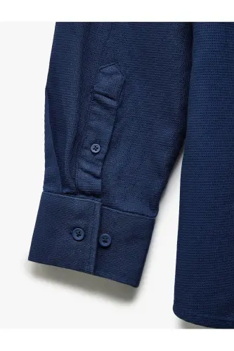 Pamuklu Slim Fit Uzun Kollu İtalyan Yaka Gömlek-Lacivert - 3