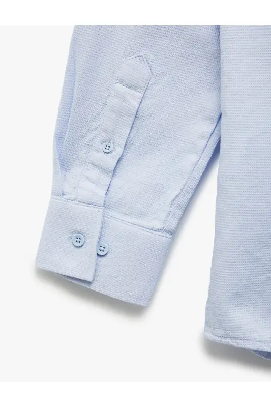 Pamuklu Slim Fit Uzun Kollu İtalyan Yaka Gömlek-Mavi - 4