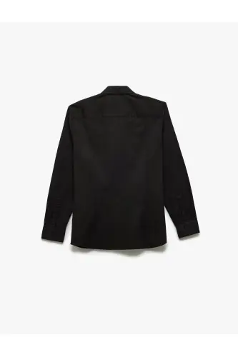 Pamuklu Slim Fit Uzun Kollu İtalyan Yaka Gömlek-Siyah - 2