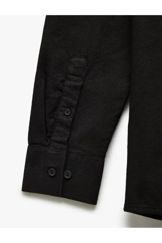 Pamuklu Slim Fit Uzun Kollu İtalyan Yaka Gömlek-Siyah - 4
