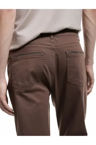 Pamuklu Straight Fit Gabardin Pantolon - Kahve - 3