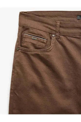 Pamuklu Straight Fit Gabardin Pantolon - Kahve - 8